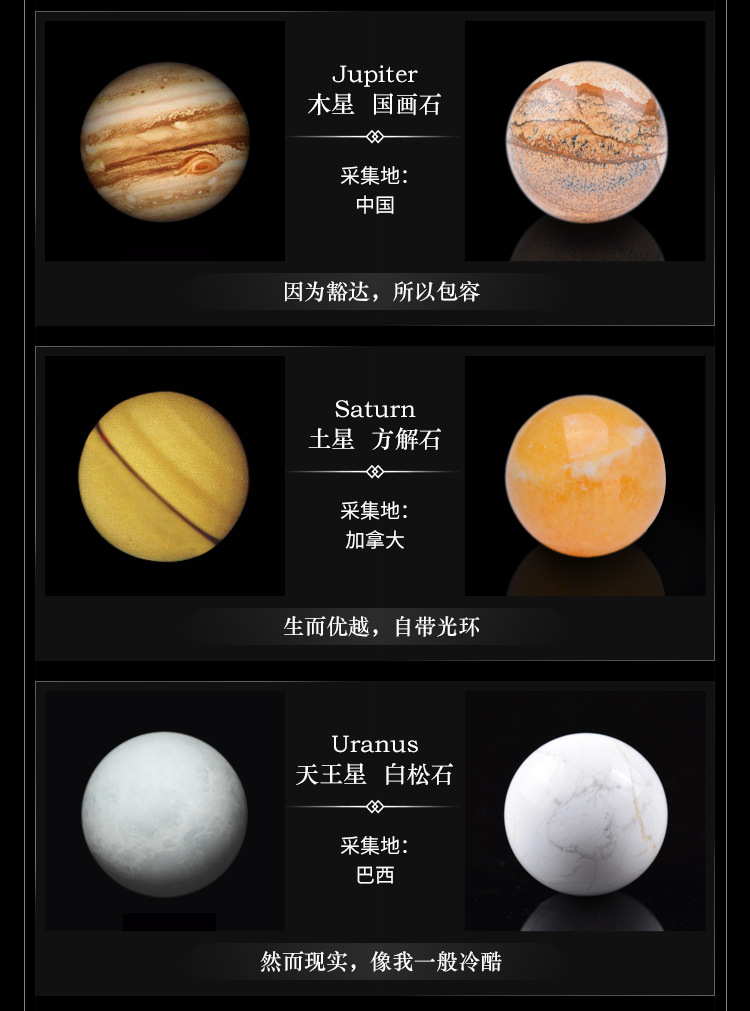 九大恒星宇宙星空迷你星球石头创意摆件办公桌面装饰摆件