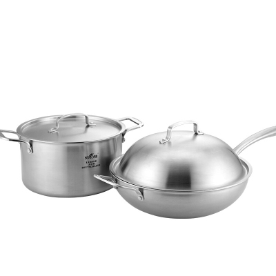 德国司顿(stone)中式三层不锈钢锅具 炒锅汤锅2件套 sth054