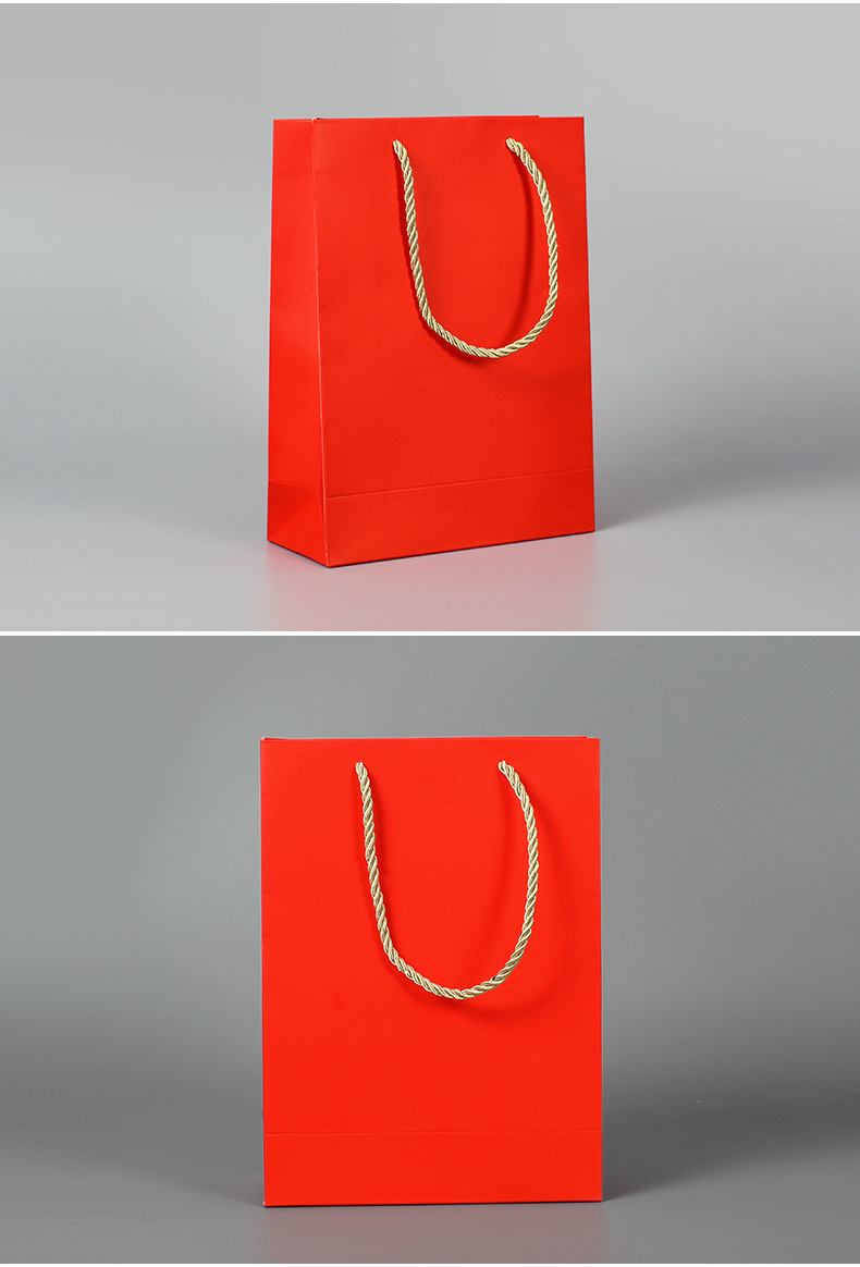 现货纸袋礼品手提袋红色覆膜竖版白卡纸袋定制通用礼品袋
