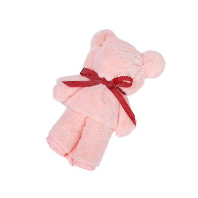 珊瑚绒小熊毛巾 简约经典小方巾 精美小礼品定制