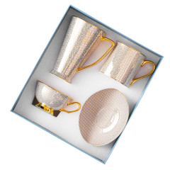 高档骨瓷网格咖啡杯套装 经典网格马克杯茶杯 送客户礼品