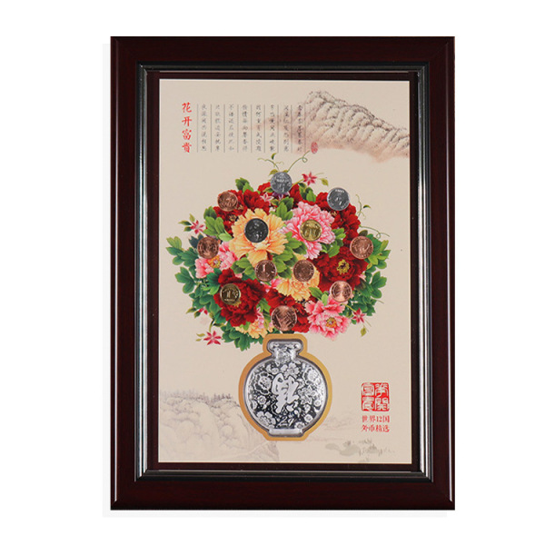 2g纯银花瓶12国世界银币花卉壁画装饰有钱花壁画送给领导的礼品