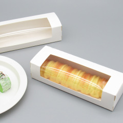 开窗透明长条糕点礼盒 方形白卡纸烘焙盒 礼品配件