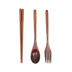 【缠线款】楠木质筷叉勺三件套装 创意餐具套装 年会礼品