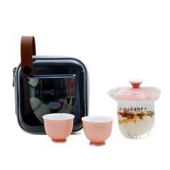 樱花粉玻璃旅行茶具 便携茶包一壶二杯 三八节伴手礼礼品