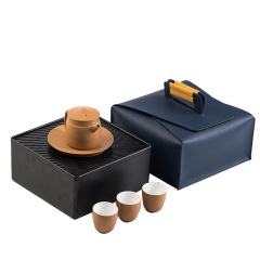 手提便携粗陶茶具套装 一壶一壶呈三杯 商务茶具礼品