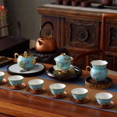 国瓷永丰源（auratic）夫人瓷西湖蓝茶具套装 15头陶瓷家用泡茶杯 奖励礼品