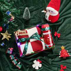 创意圣诞节围巾礼盒套装 格子围巾+触屏雪花手套+保温杯圣诞礼盒 送员工福利