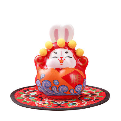 陶瓷彩绘兔儿爷桌面摆件泥塑国潮兔爷摆件镇纸创意员工礼品推荐