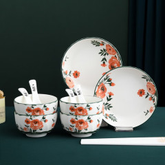 尚陵 陶瓷子衿餐具十四件套 碗4个+盘2个+陶瓷筷4双+勺子4个 外事礼品