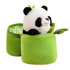趣味竹筒熊猫玩偶 网红抱竹熊猫公仔 端午周边礼品