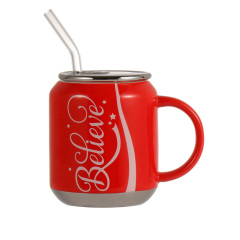 创意可口可乐吸管杯 易拉罐造型饮料瓶陶瓷马克杯 企业礼品定制