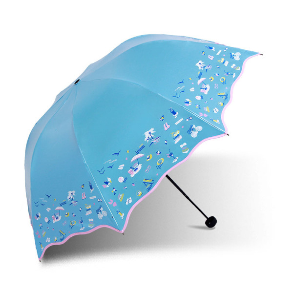 天堂伞 完美旅行丝光绒黑胶三折晴雨伞 遮阳伞 黑胶伞