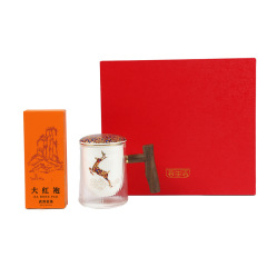 商务茶具两件套 玻璃白瓷滤泡杯400ml+大红袍茶叶2包 送客户伴手礼品