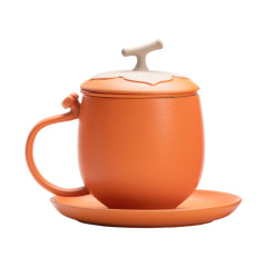 【柿柿如意】创意陶瓷办公杯马克杯 带盖过滤水杯茶杯 企业福利
